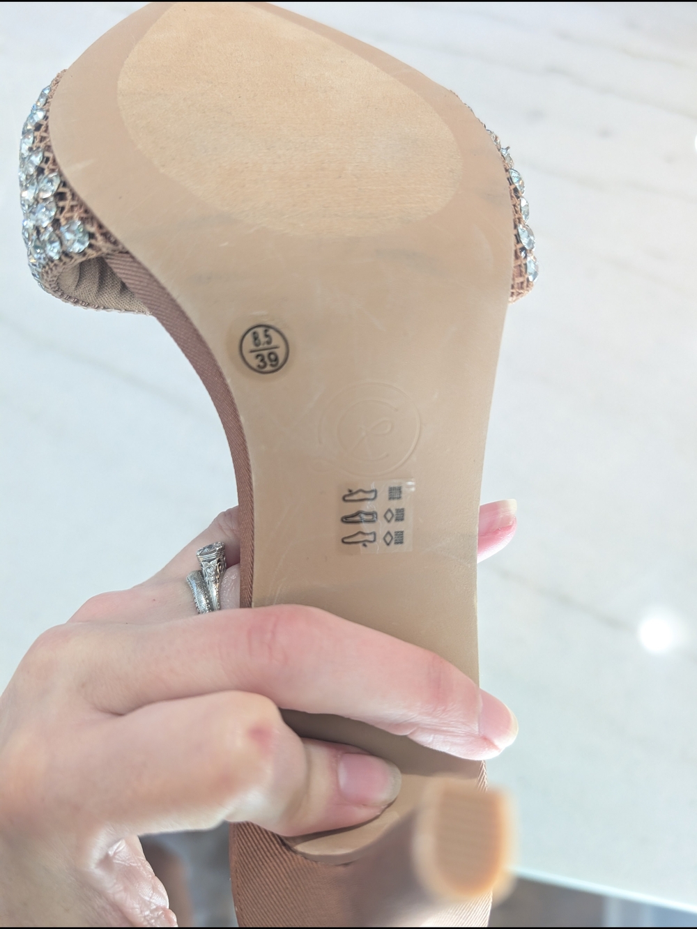 Chinese Laundry Jeeper Rhinestone Tan Slide Heels Sandal 4" Heel New - Picture 6 of 7